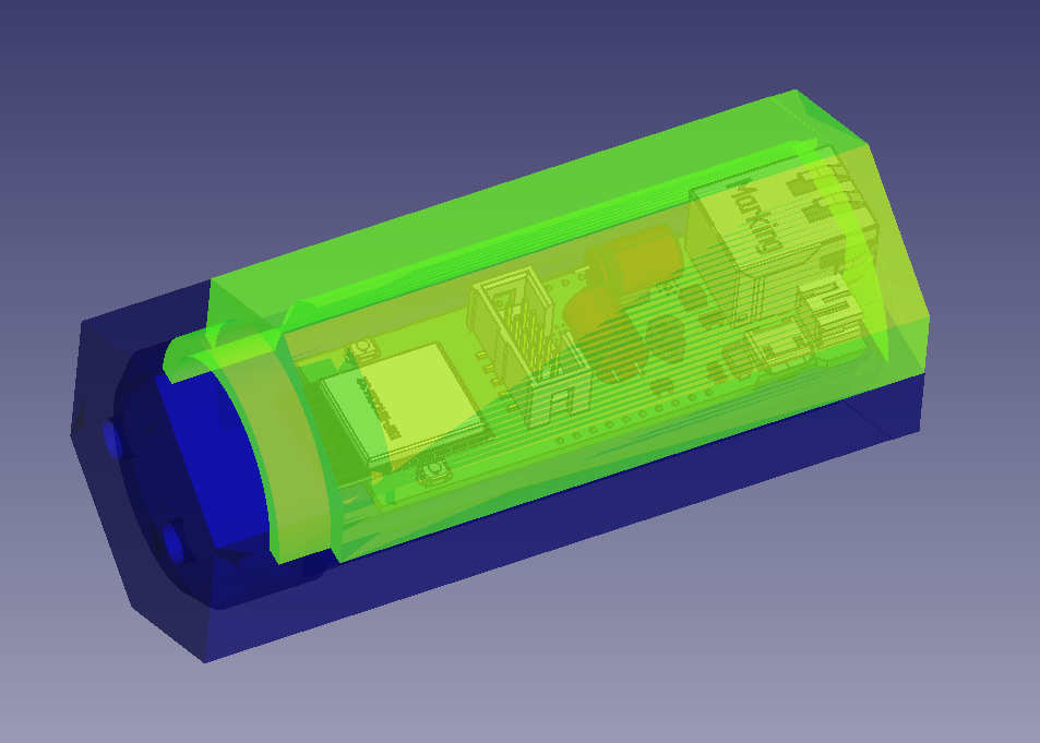 Transparent model of housing showing electronics mounting