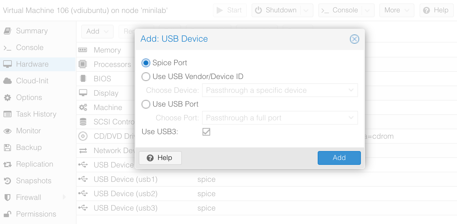 Proxmox USB configuration